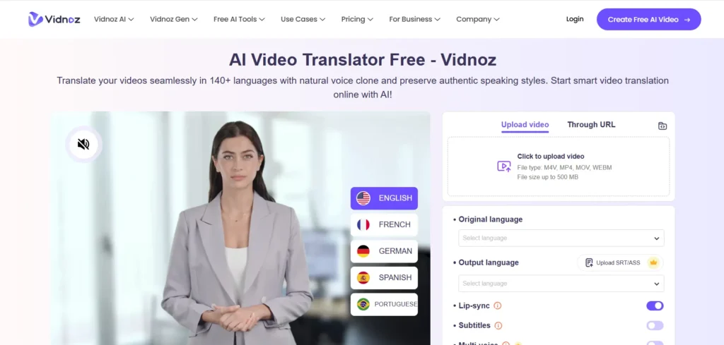 Vidnoz AI Video Translator ai tool