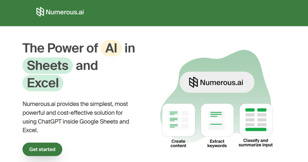 Numerous.ai -The Power of AI in Sheets and Excel