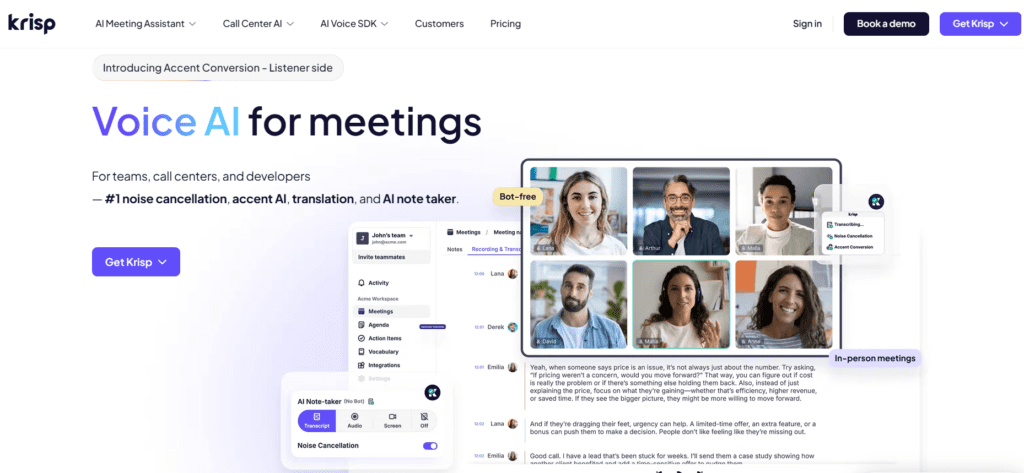 Voice AI for Meetings: Noise Cancellation & AI Note Taker | Krisp