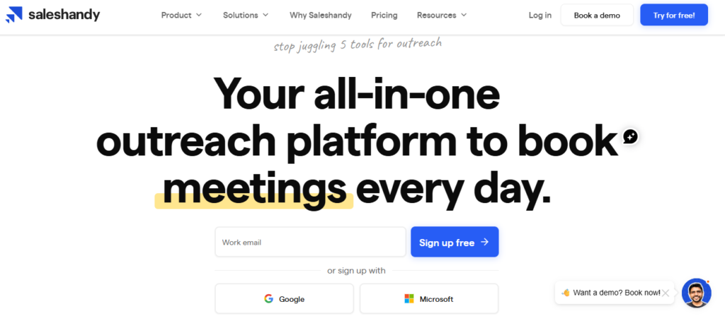 Saleshandy interface showcasing an affordable all-in-one platform for cold email prospecting