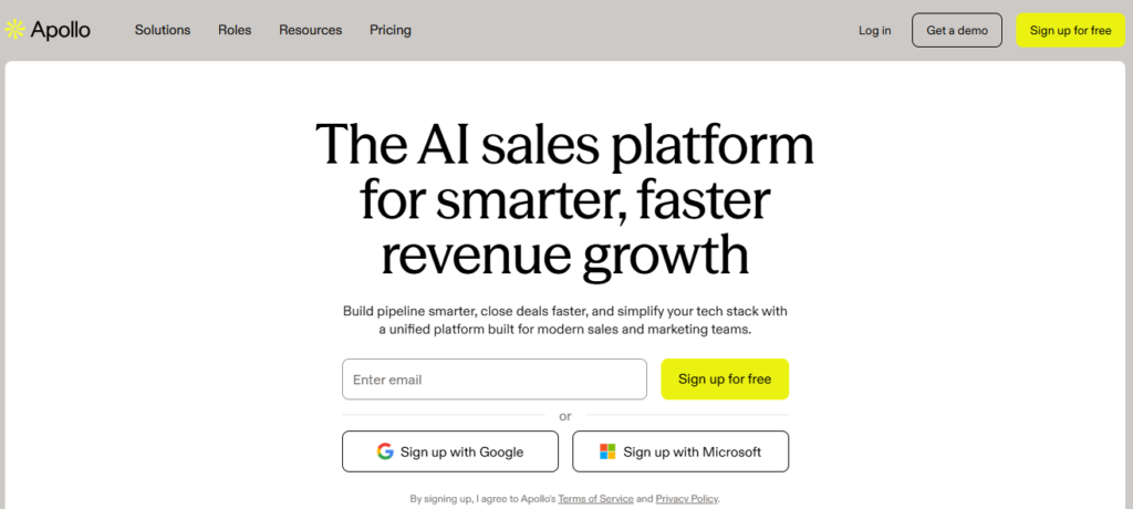 Apollo.io main dashboard showcasing its all-in-one B2B contact database and email outreach sequencing