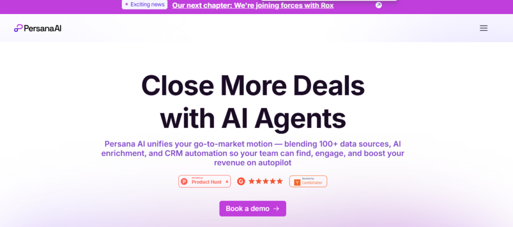 Persana AI main page interface highlighting signal-based lead prioritization and intent-based prospecting