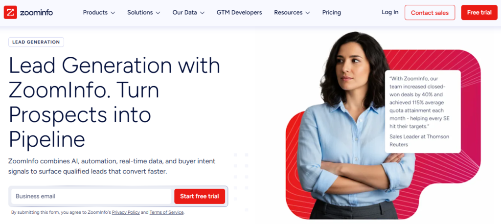 ZoomInfo enterprise software dashboard showing verified B2B contact data and intent signals